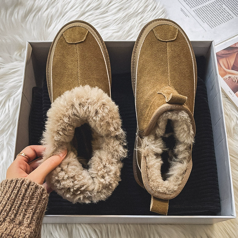 Северо-Восточная большая хлопковая обувь, зимние сапоги средней длины, Мужская бархатная непромокаемая Мужская обувь без шнуровки из натуральной кожи с коровьей спиной, толстая бархатная Теплая мужская обувь