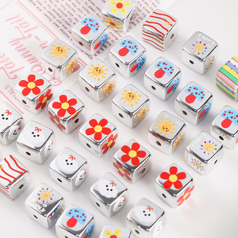 Dopamine Cute Cartoon Puppy Sunflower silver Square Beads DIY Beaded Bag Hanging Bracelet Jewelry Material Matching