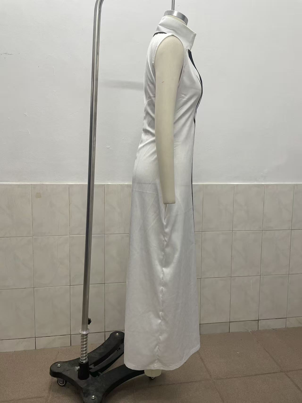 Elegant V-Neck Color-Block Casual Midi Dress For Women, Breathable Stretch A-Line Sundress For Daily Wear, Travel, And Office_ecoleips.com