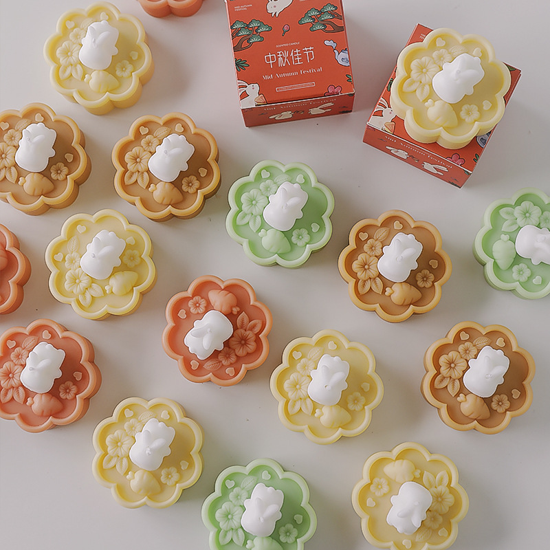 中秋節ギフト月餅ウサギの香りキャンドルクリエイティブ装飾装飾品手作りお土産アロマキャンドルカスタマイズ|undefined