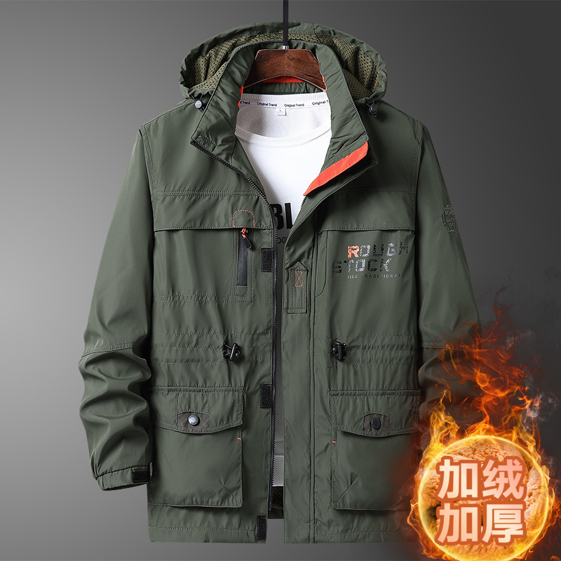2025 chaqueta de asalto al aire libre para hombres ocio medio largo chaqueta de trabajo con camisa gruesa chaqueta de bolsillo militar