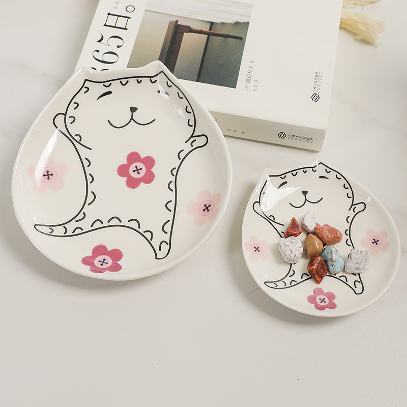 クリエイティブな新しい中国風のセラミック焼き花手描き釉下カラーデザートプレートフルーツプレートサラダコールドディッシュナッツ食器|undefined