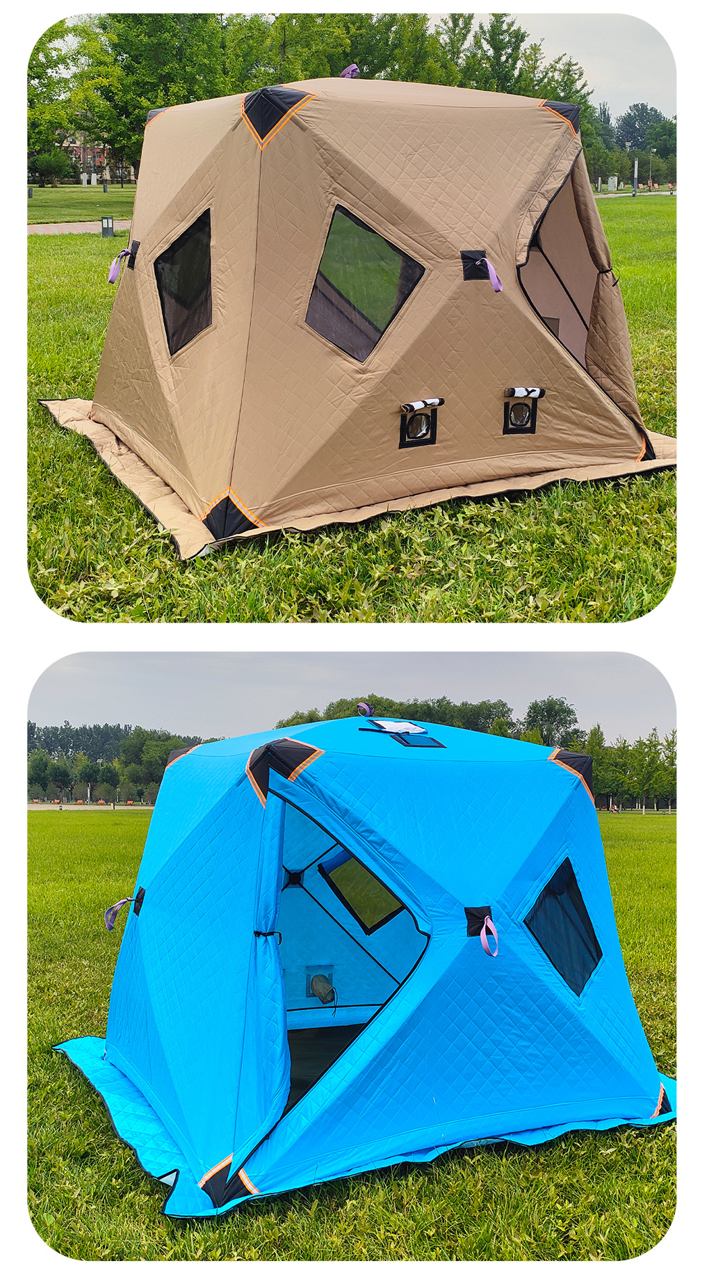 Customized ice fishing cotton tent with added insulation, ice fishing house, outdoor winter fishing shelter, foldable and portable ice fishing tent