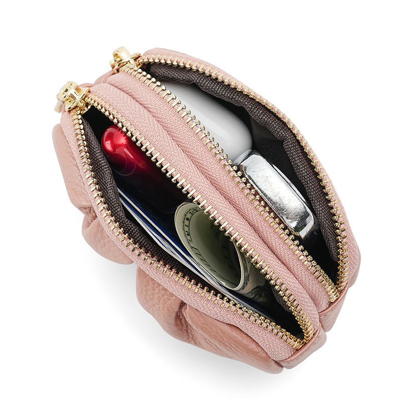 Pequeño bolso de cambio de mujer simple PU multifuncional temperamento práctico plegado tipo doble cremallera bolsa de monedas de mujer
