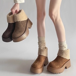 Suede Shallow Mouth Birkenstock Cotton Shoes for Women 2024 Autumn and Winter New Mango Head Heightening Fleece-Lined Thick-Soled Snow Boots for Women