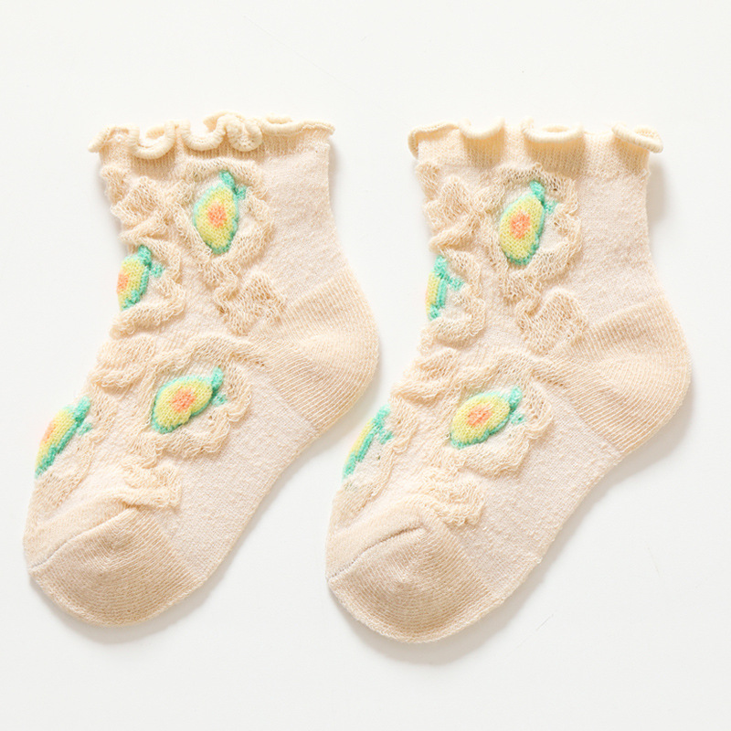 Calcetines sueltos de oreja de madera de verano calcetines de algodón para bebés calcetines de modelado de frutas de dibujos animados para NIÑOS Calcetines de malla transpirable