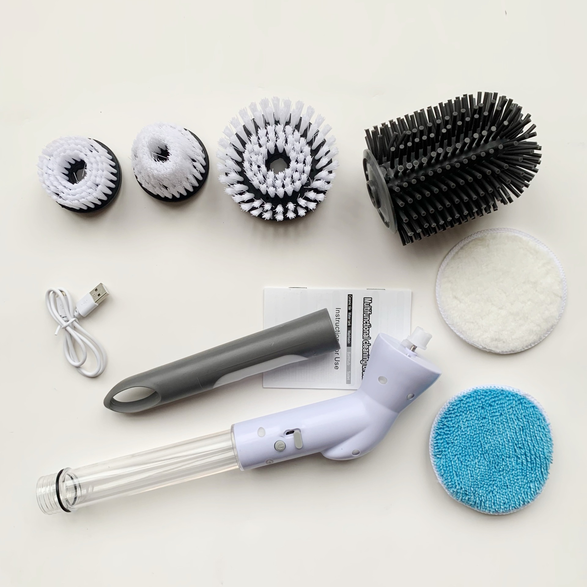 Cepillo de limpieza eléctrico multifuncional para baño, cepillo de limpieza telescópico giratorio de mango largo para herramienta de limpieza de suelos de baño