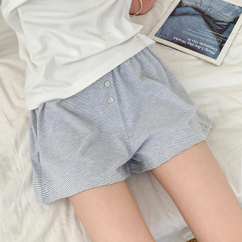Korean Striped Casual Shorts for Women, Summer High-Waisted Slimming Home Sleep Shorts, Lazy Style Loose Outerwear Sports Hot Pants