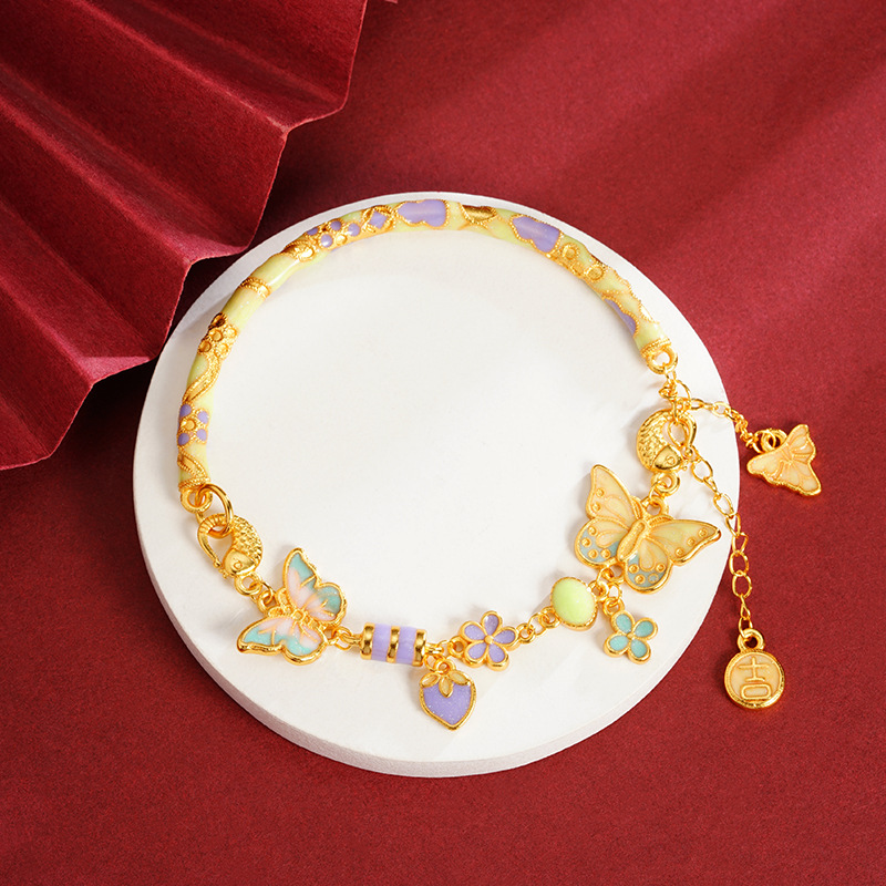 Nueva pulsera china de oro de arena vietnamita de lujo esmalte antiguo diseño de pulsera mariposa para joyas no se desvanecen