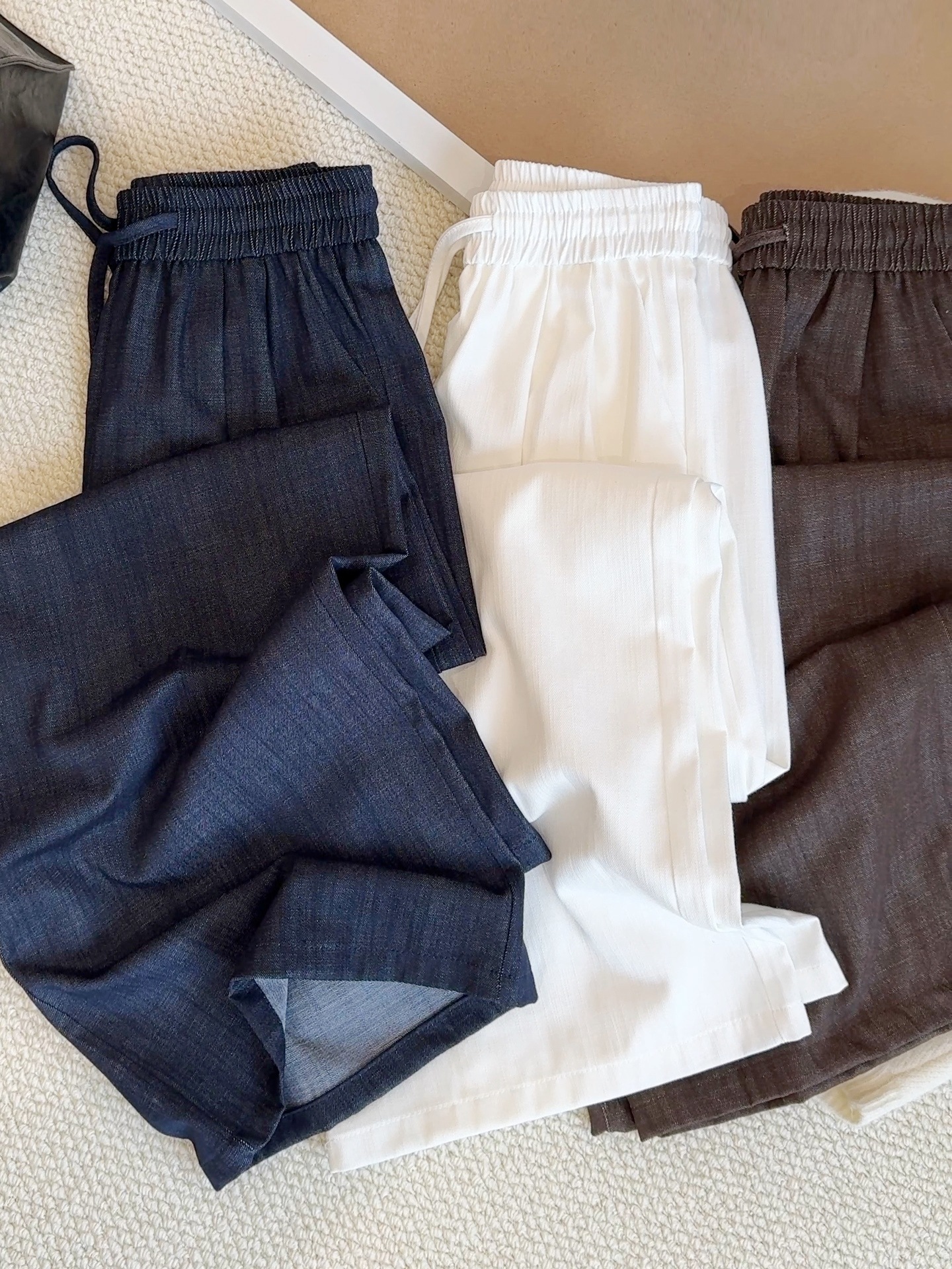 Quần jean ống rộng cạp cao dây rút cổ điển mùa hè cho nữ — màu xanh denim chi tiết 4