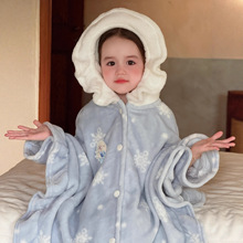 秋冬女童新款加厚法兰绒艾莎公主睡衣睡袍儿童珊瑚绒保暖睡裙浴袍