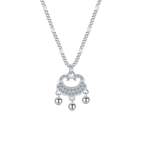 Titanium Steel Ethnic Style Peace Lock Bell Necklace Women's Rhinestone-Inlaid Fashion Clavicle Chain Court-Style Versatile Jewelry Wholesale
