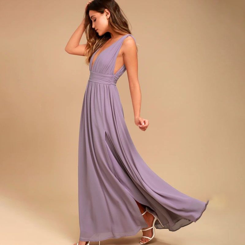 Comercio exterior de Europa y América Amazon AliExpress deseo las mujeres gasa cuello largo vestido nuevo sexy Split image 6