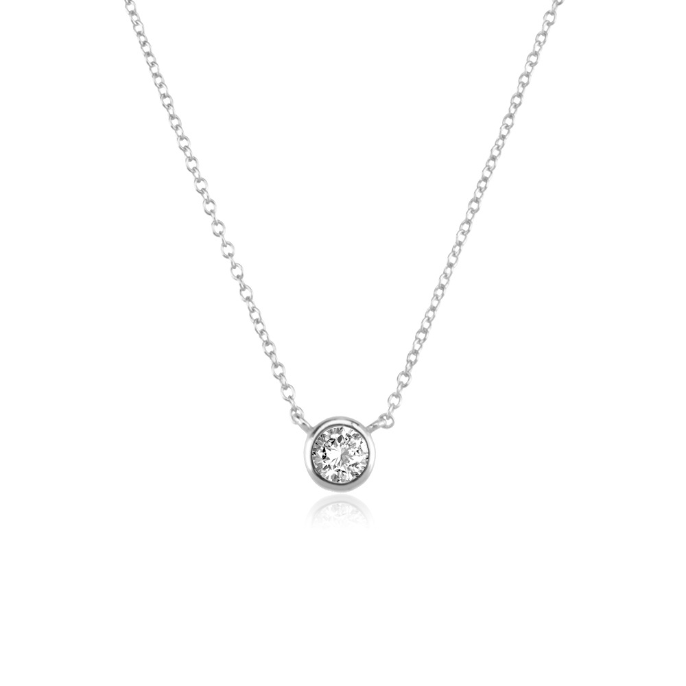 925 Sterling Silver Pendant Material 925 Sterling Silver Zircon Cable Chain Plating Inlay Round Necklace