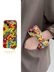 彩色花朵編織麻花腕帶適用iphone14promax手機殼x蘋果13斜挎12/11