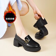 厚底乐福鞋女鞋英伦风春秋新款一脚蹬粗跟单鞋复古小皮鞋浅口百搭