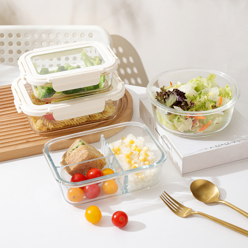 Caja de almuerzo para microondas, caja de almuerzo especial para llevar al trabajo, caja de almuerzo resistente al calor, tazón de vidrio templado de alta borosilicina