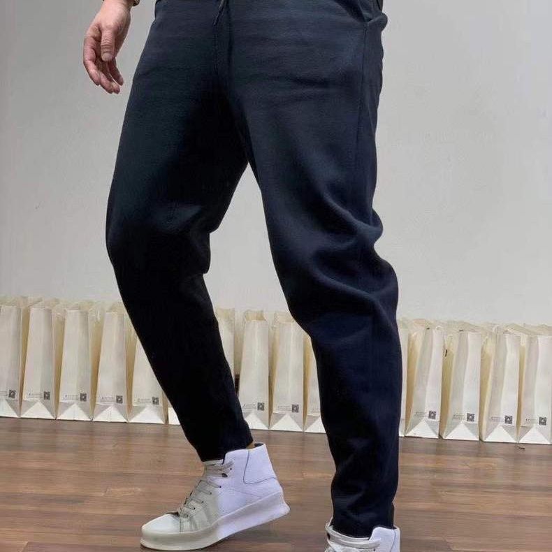 Men's Casual Jogging Pants, Spring, Autumn, and Winter Elastic Straight-Leg Slightly Tapered Sports Pants, Black and Gray, Mid-Waist