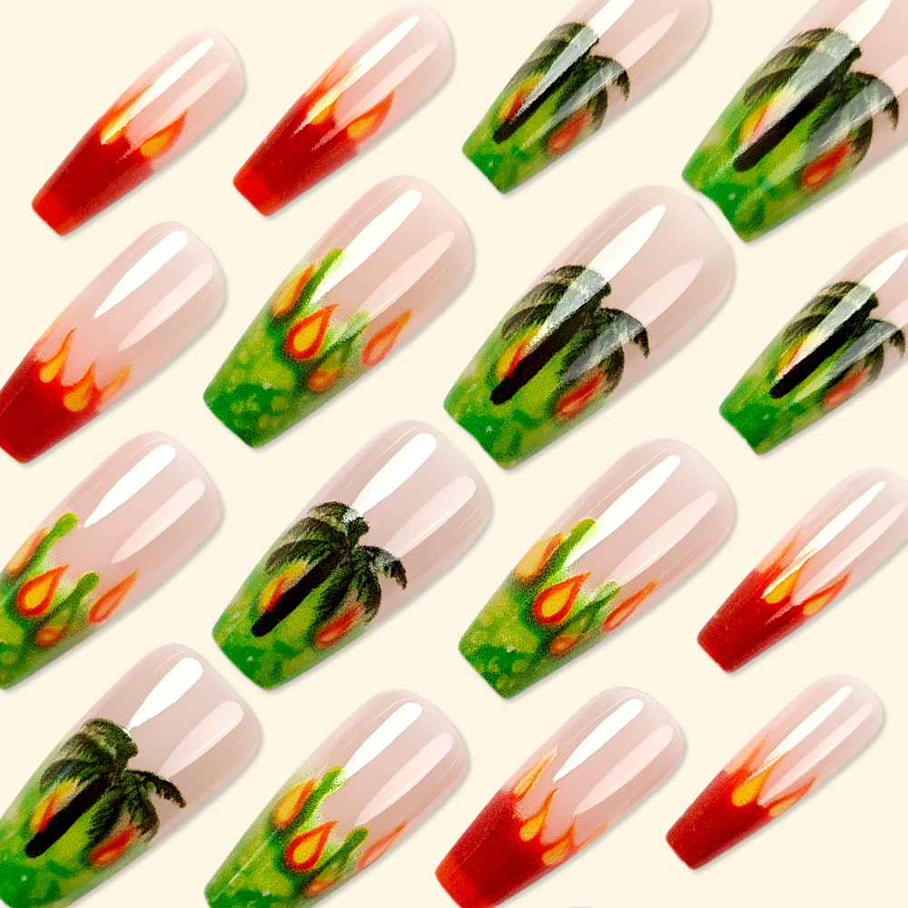 Y2K flame palma gradiente 24 piezas de vacaciones de verano manicurismo transfronterizo manicuras falsas suministro directo