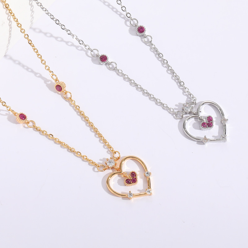 Fashion Heart Shape Copper Plating Inlay Zircon Pendant Necklace 1 Piece