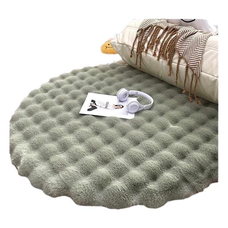 Alfombra redonda de felpa estilo crema, con diseño de burbujas de piel de conejo, para sala de estar, sofá, vestidor, taburete de maquillaje, cojín, disponible en stock, para envíos internacionales.
