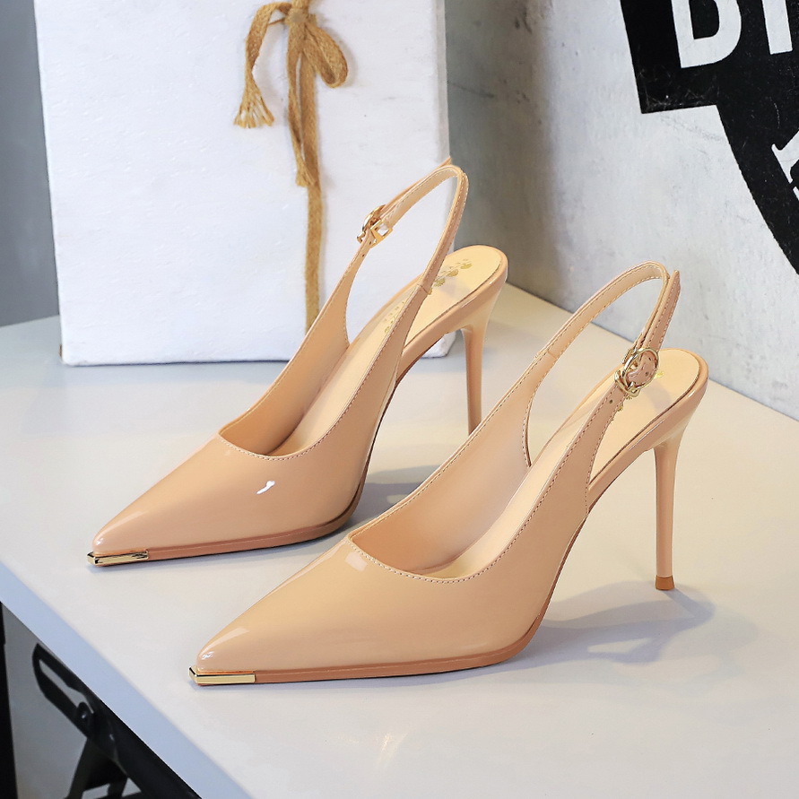 1991 European And American Style Fashion Simple Patent Leather Pointed Toe High Heels Stiletto Single Backless Back_vogvips.com