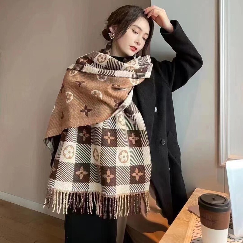 女秋冬韩版围脖情侣仿羊绒新款格子保暖披肩可爱爱心时尚加厚围巾|undefined
