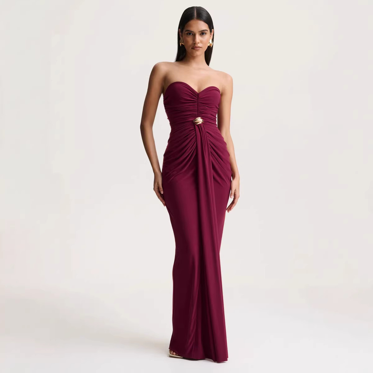 2026 primavera nueva línea sin mangas plegada cintura vestido de correa temperamento delgado vestido de pecho