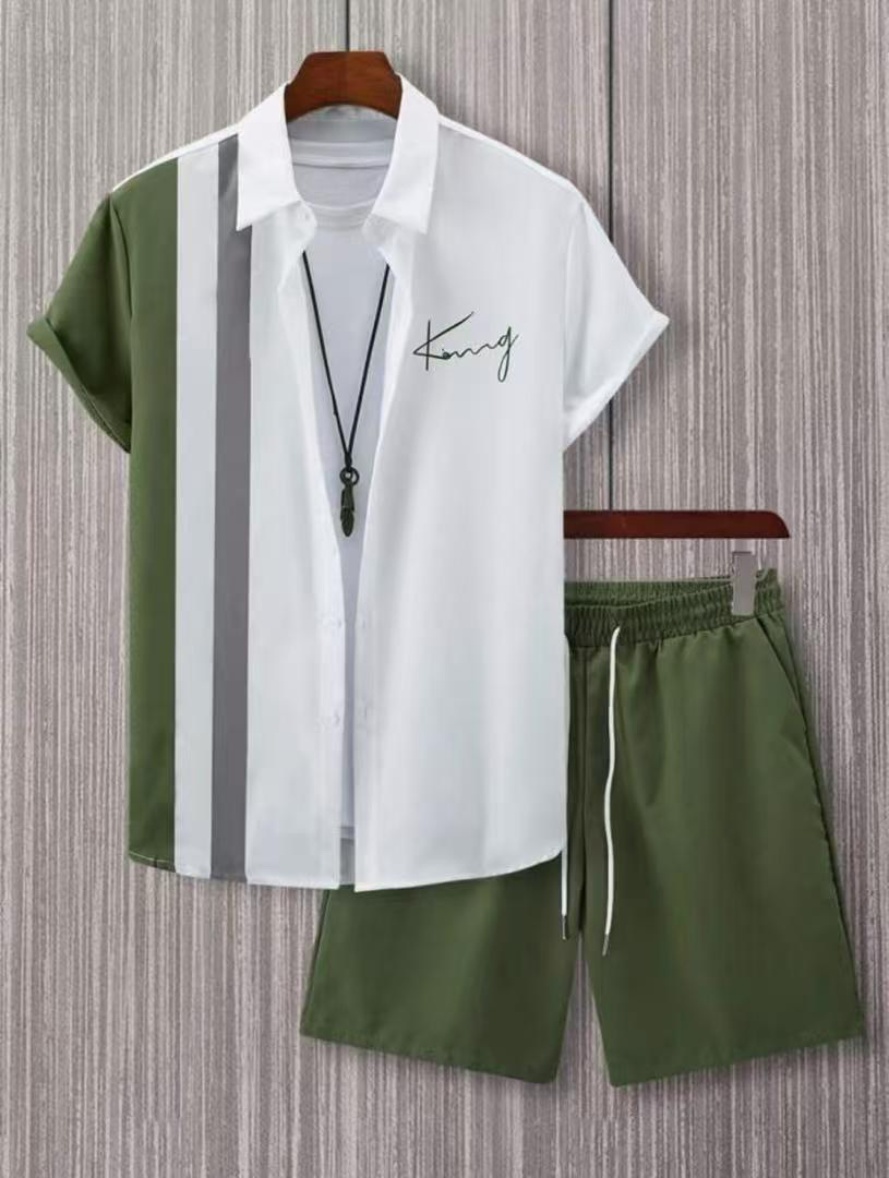 2024 europeo y americano transfronterizo verano AliExpress camisa de hombre casual suelto pantalones cortos de manga corta traje de playa impresión 3D