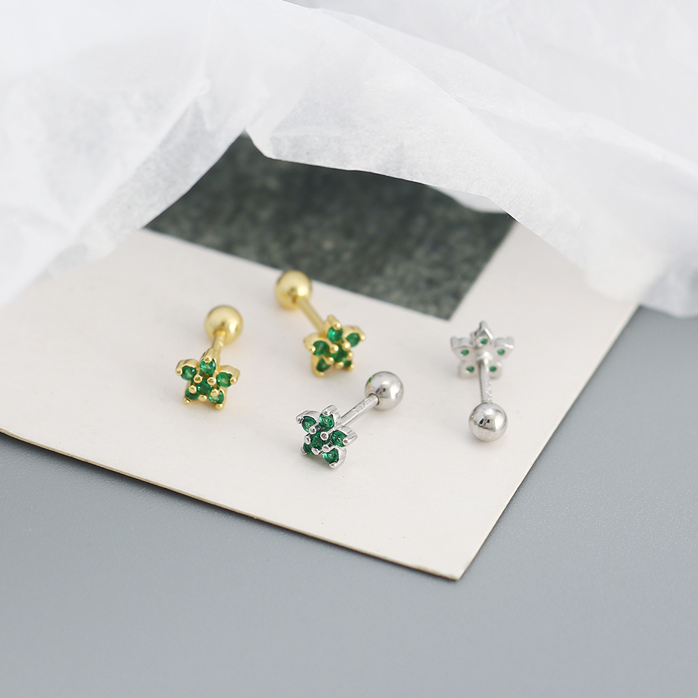 Fashion Flower Sterling Silver Zircon Ear Studs 1 Pair