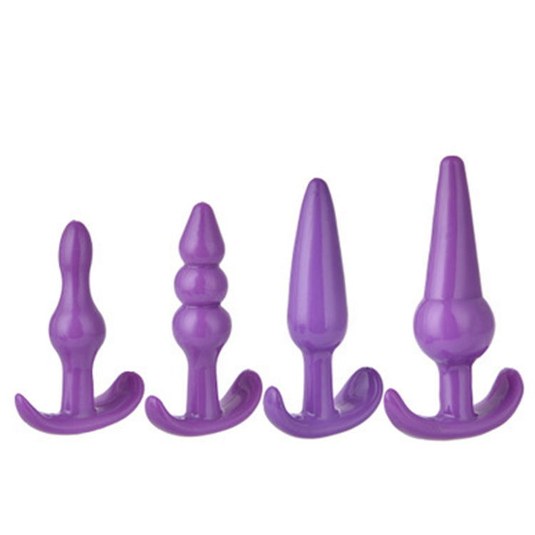 Silicone Anal Plug and Beads Four-Piece Set, Mini Tapered Beads, Purple D-Style — detail image 13