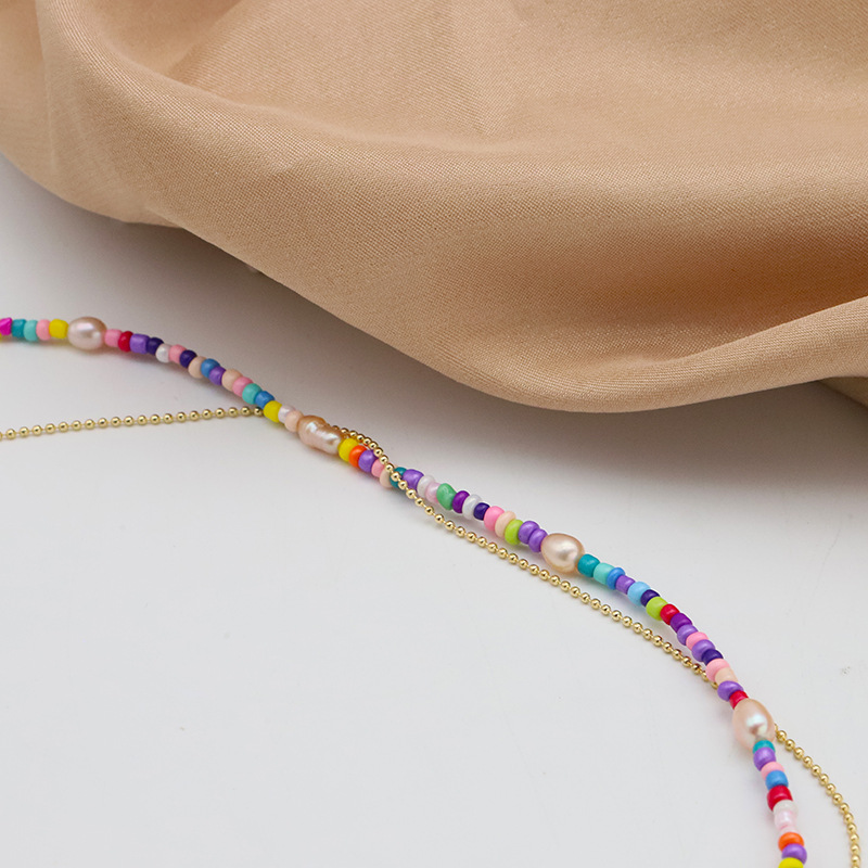 Collar de perlas de agua dulce natural colorido arco iris polivalente dopamina dulce nicho clavícula chapado 18k oro real mujer image 3