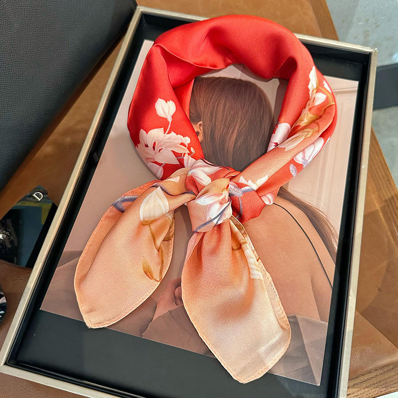 Bufandas de seda para mujeres 2025 primavera y otoño moda versátil temperamento minimalista 65cm bufandas de seda simuladas bufandas delgadas bufandas