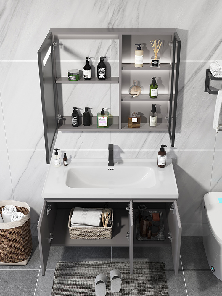 Moderno minimalista baño gabinete de baño inteligente lavabo combinación lavabo integrado Luz de lujo Placa de roca mesa de lavado