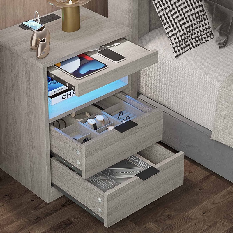 Moderna mesita de noche de dormitorio minimalista con luz multifuncional recargable gran espacio de almacenamiento mesita de noche gabinete lateral sofá