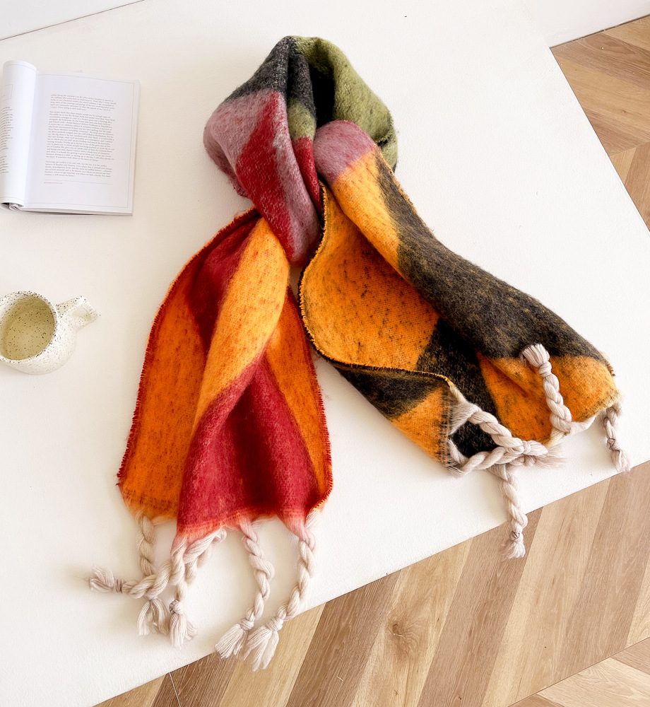 New Geometric Triangle Scarf Women in Winter with 100 Pairs of Tune, Green Hippocampus Hair Shawl for Women's Street_voghion.com