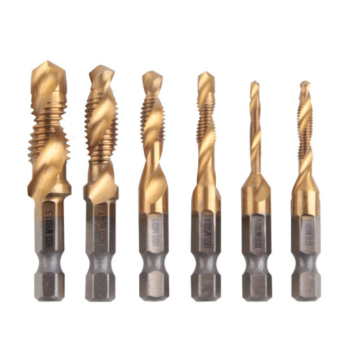 Tap tapping drill bit 6-piece set metric tapping drill bit set drilling and tapping integrated hexagonal handle compound machine tap