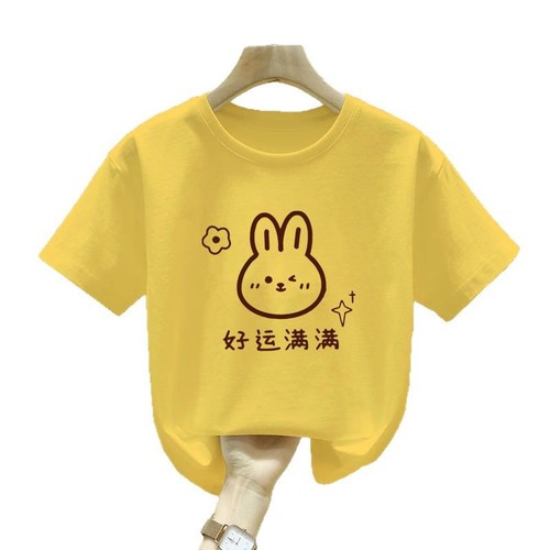 2522# Girls' short-sleeved summer T-shirt new pure cotton summer T-shirt for older children and girls, bottoming shirt