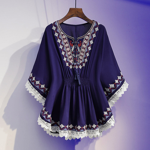 New design retro flattering loose medium-length summer tops for large sizes - source of supply