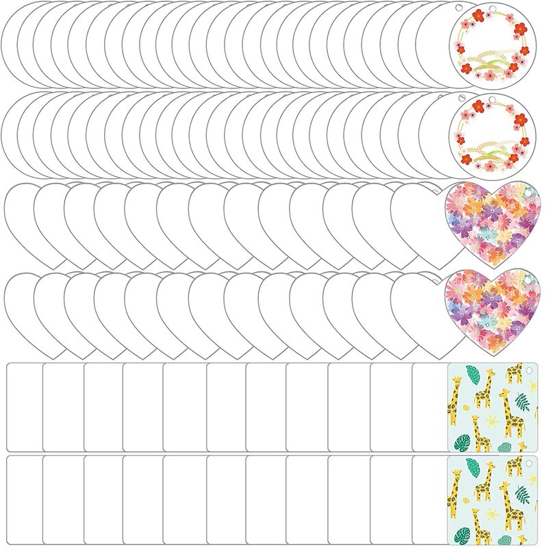 100PCs blank transparent acrylic keychain vinyl blank pendant love square key accessory tag