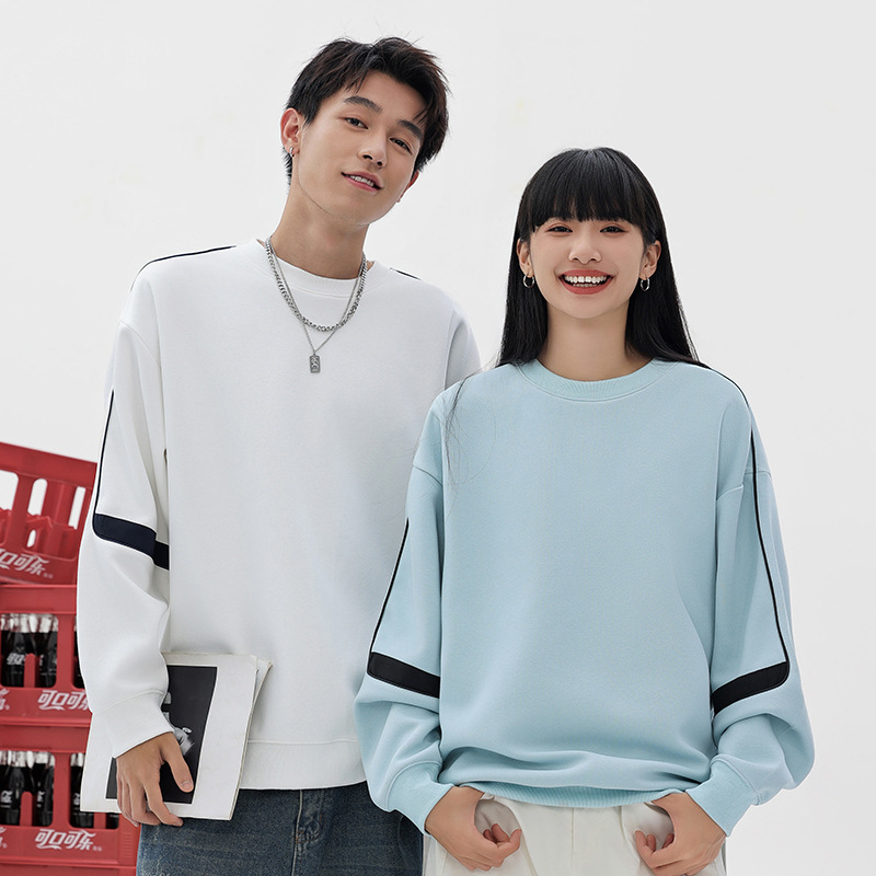 New Heavyweight Trendy Brand 380g Patchwork Drop-Shoulder Pullover Crewneck Sweatshirt for Men, Vintage European and American Style Loose Jacket, Customizable