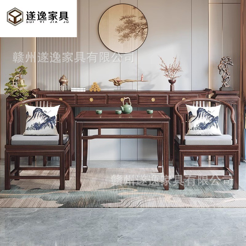 New Chinese-Style Ebony Solid Wood Altar Table Set of Six, Eight Immortals Table, Incense Table, Buddhist Altar, Home Offering Table