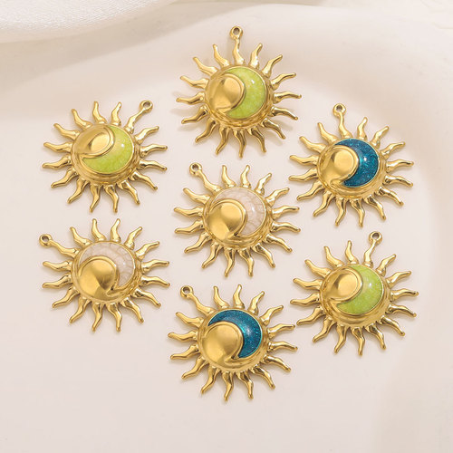 Eurasian stainless steel 18k gold sun and moon pendant with oil drop, DIY necklace and bracelet accessories