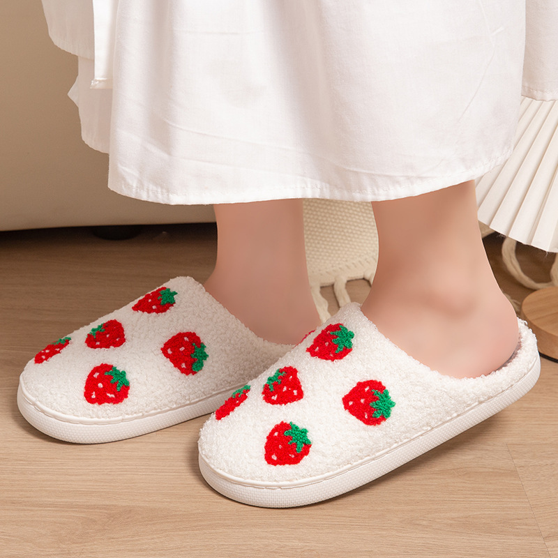 Cross-border Strawberry Cotton Slippers for Autumn and Winter Girls Home Cartoon Cute Fun Cotton Slippers Indoor Warm Cotton Slippers