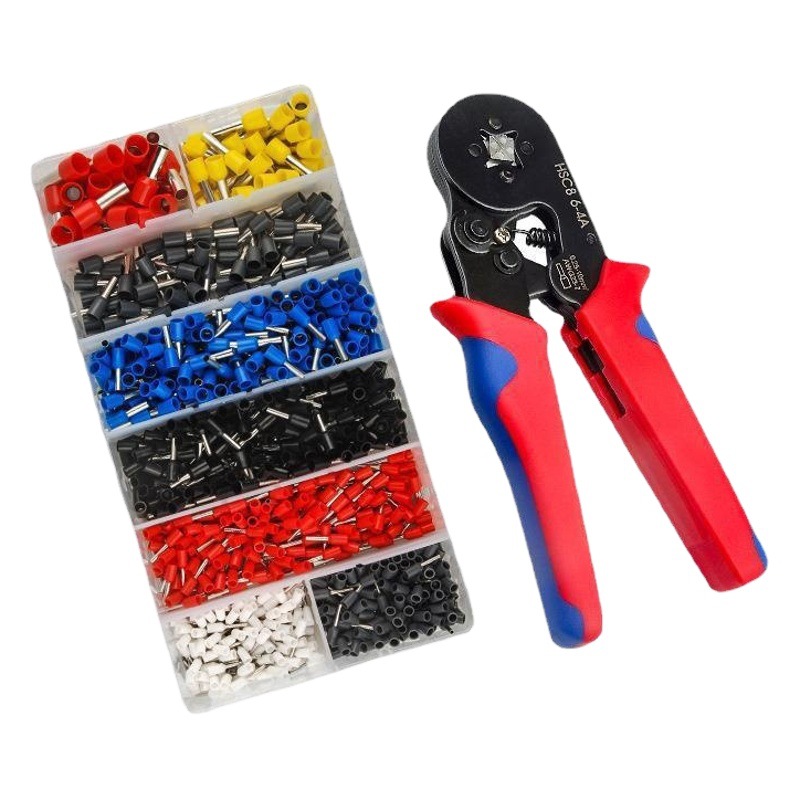 Terminales de Cableado Tipo Tubo VE Europeos Prensados en Frío, 1200 Piezas, Alicates de Engarzado HSC8 6-4A, Juego Combinado de Alicates de Engarzado