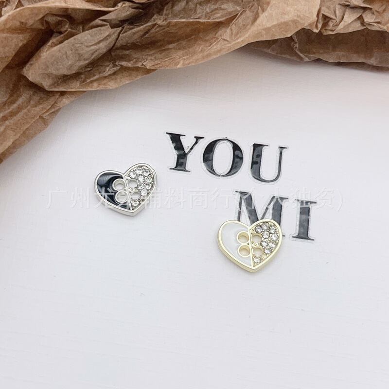 Four-Eye Heart-Shaped Half-Set Diamond Half-Drop Oil Metal Button Socialite Cardigan Shirt Ins Clothing Accessories Button
