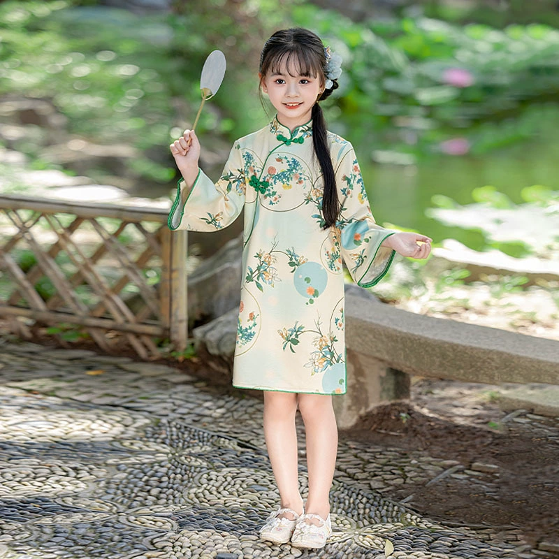 Детский осенний чхонсам, ретро бархатное этническое платье, Hanfu, этнический стиль