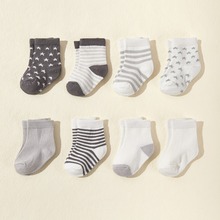 跨境专供八双装春秋婴儿短袜宝宝星星条纹中筒袜