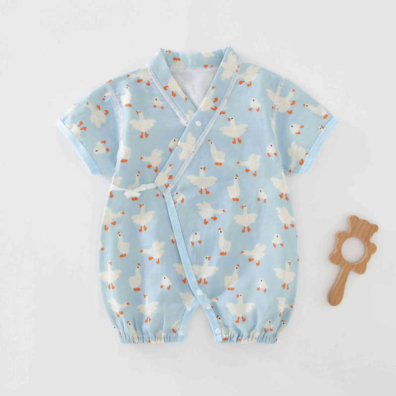 Class a Pure Cotton Gauze Baby Summer Thin Short-Sleeved Jumpsuit Breathable Baby Romper Newborn Short-Sleeved Summer Style