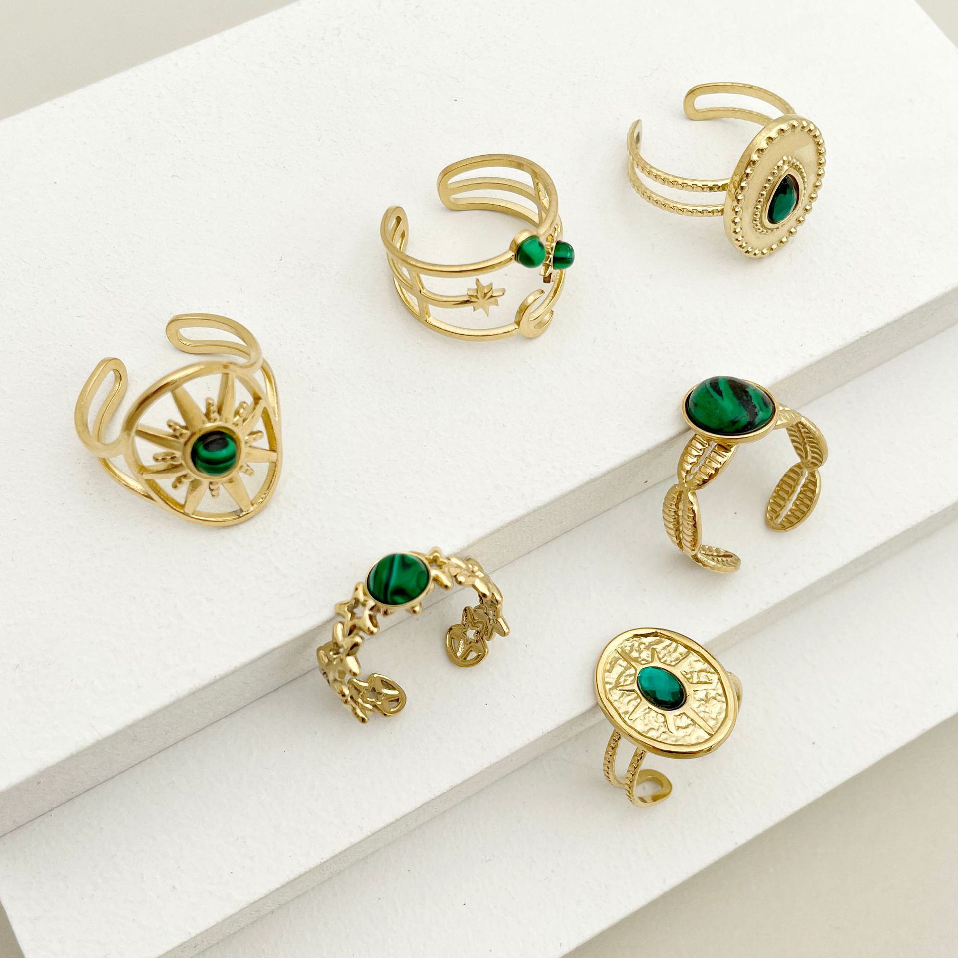 Open Ring Classification 14K Gold Plating Color Wholesale Jewelry Retro Geometric 304 Stainless Steel Turquoise 14K Gold Plated Plating Stainless Steel Rings